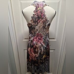 S Twelve Lace Racerback Bedazzled Floral Feathers Dress